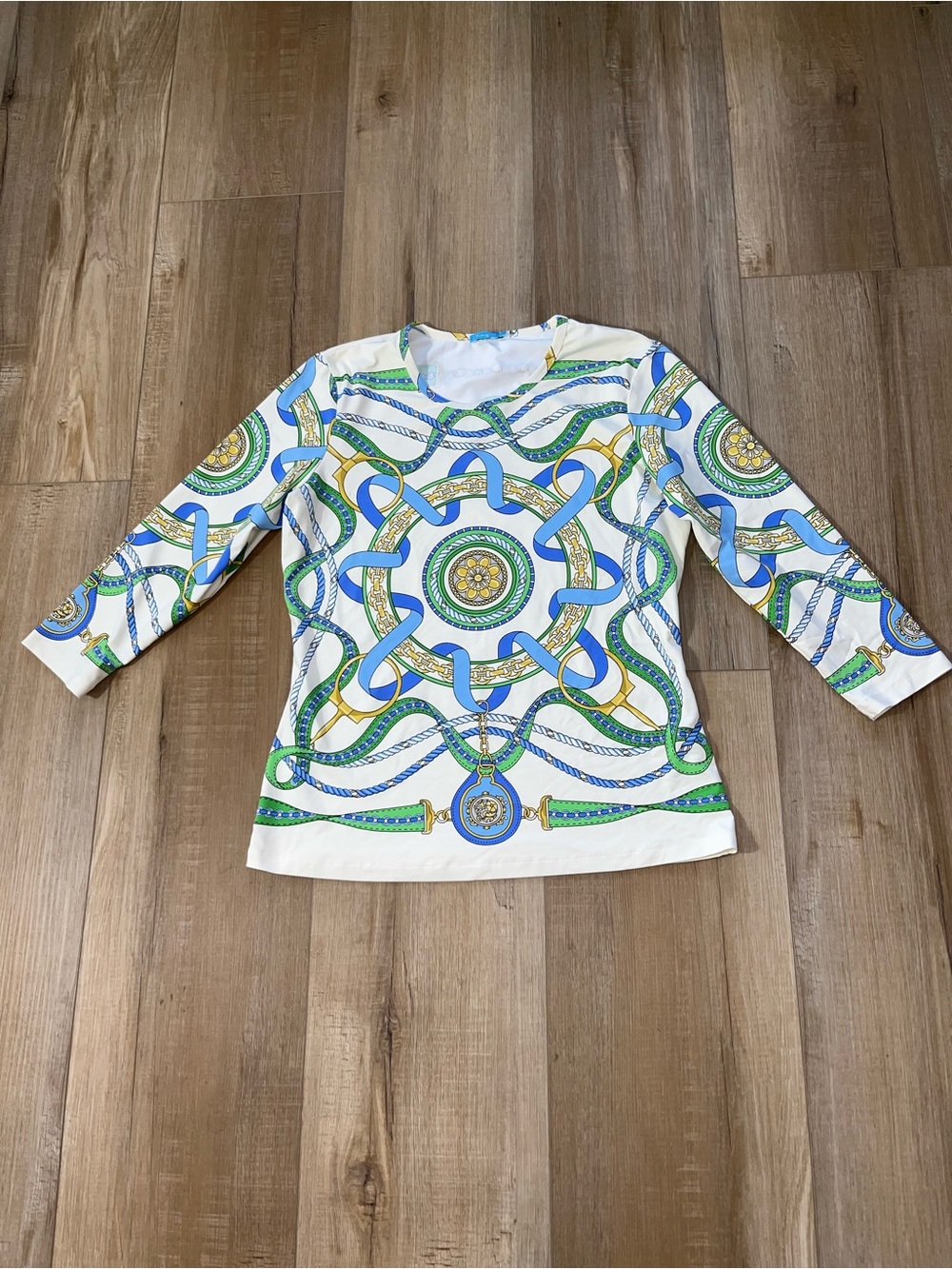 J. McLaughlin Women’s Catalina Cloth Nautical Coastal 3/4 Sleeves Top Size M